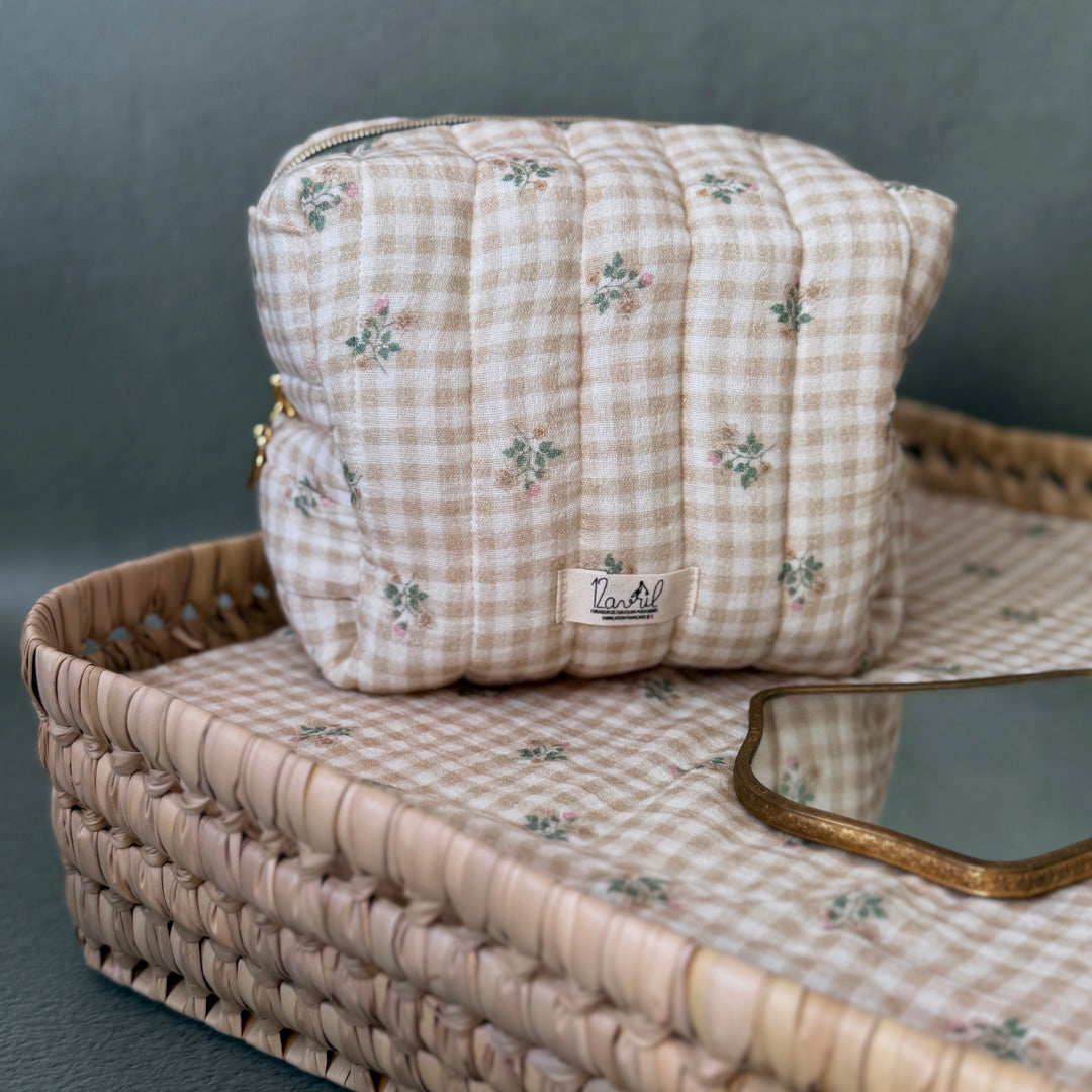 Trousse de toilette matelassée - Motif Carreaux fleuris
