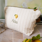 Trousse de toilette matelassée écrue personnalisée - Citron - Made in France