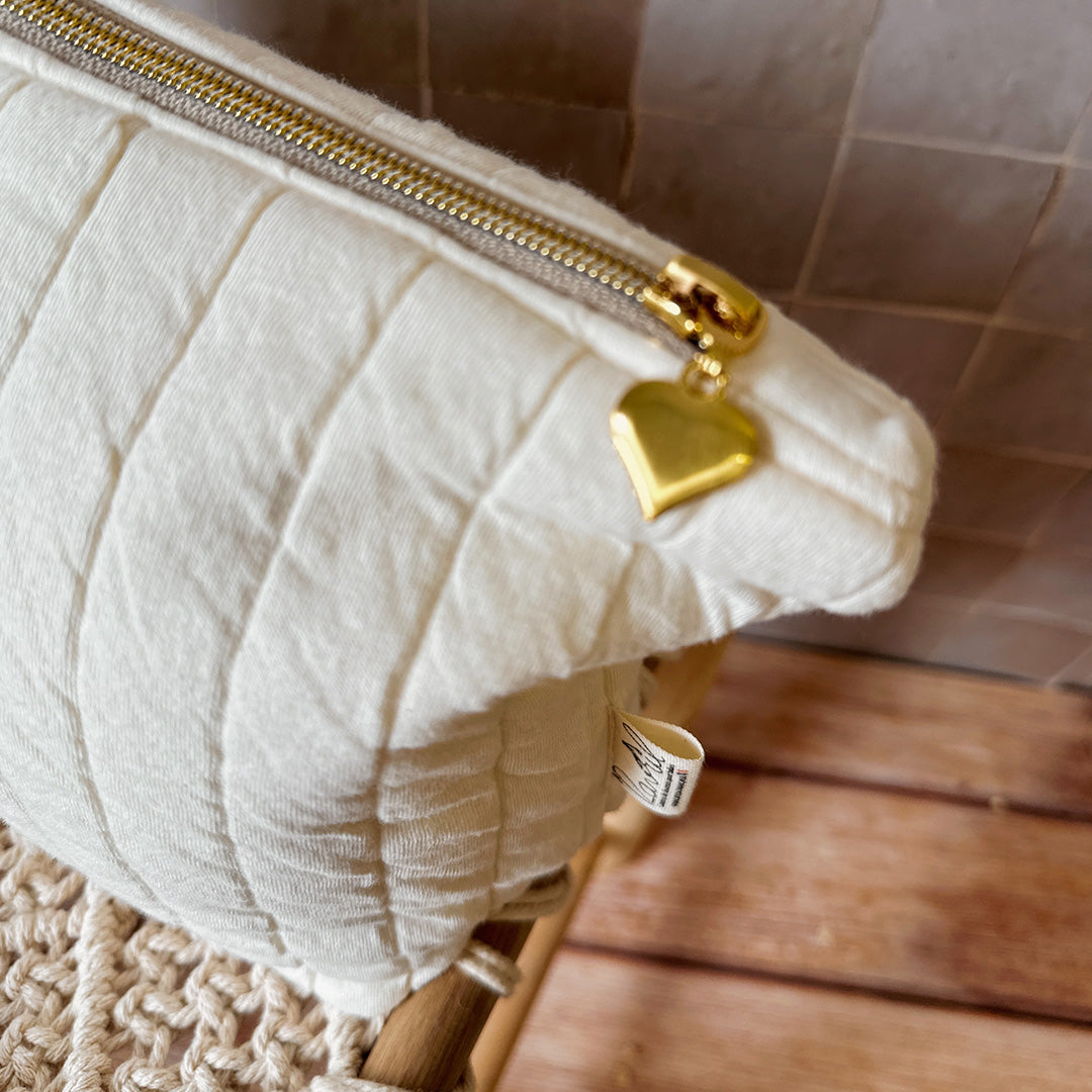 Trousse de toilette matelassée écrue personnalisée - Citron - Made in France