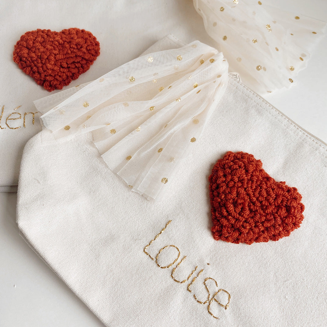 Trousse de toilette coeur personnalisable TERRACOTTA - Format moyen
