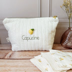 Trousse de toilette matelassée écrue personnalisée - Citron