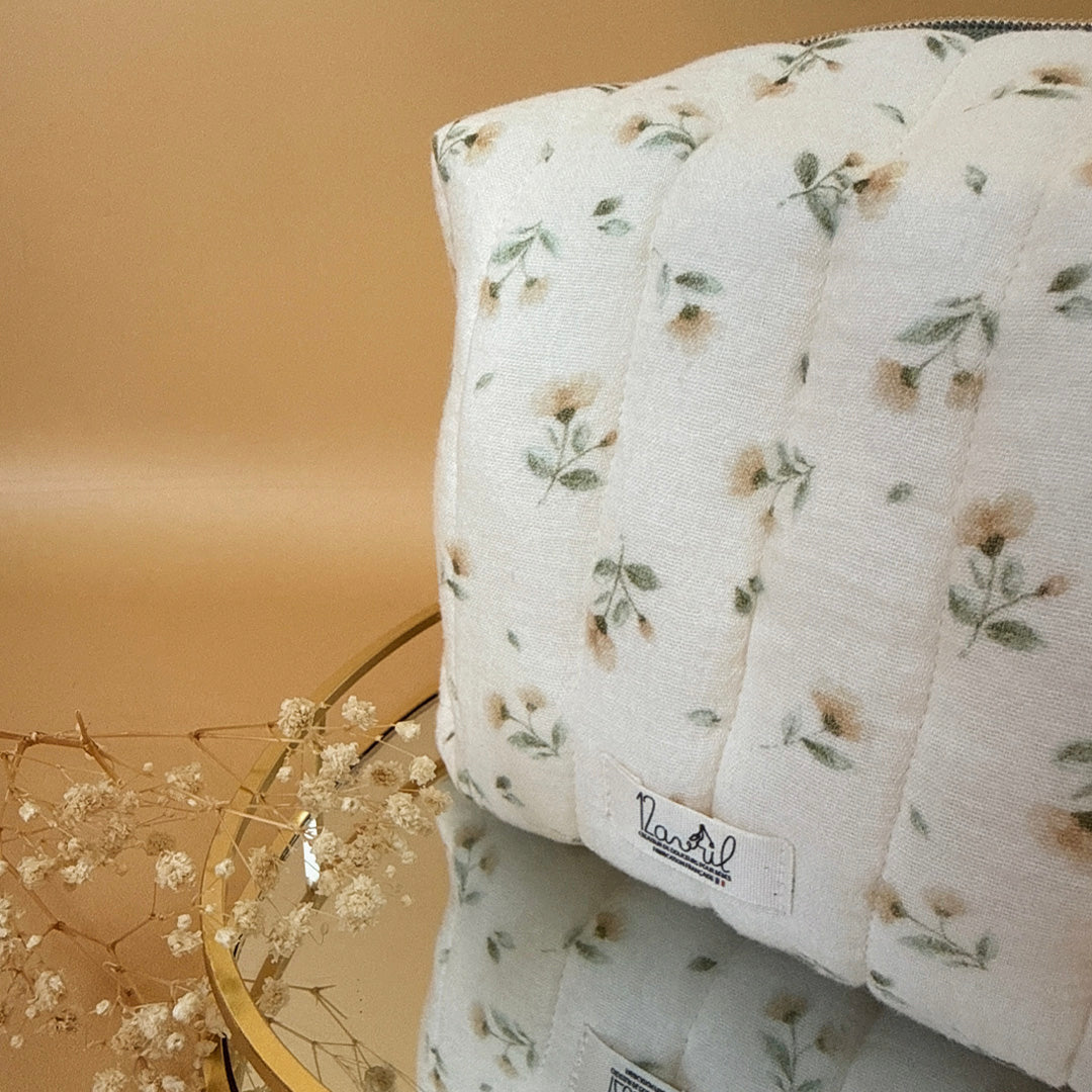 Trousse de toilette matelassée - Motif Fleuri vintage
