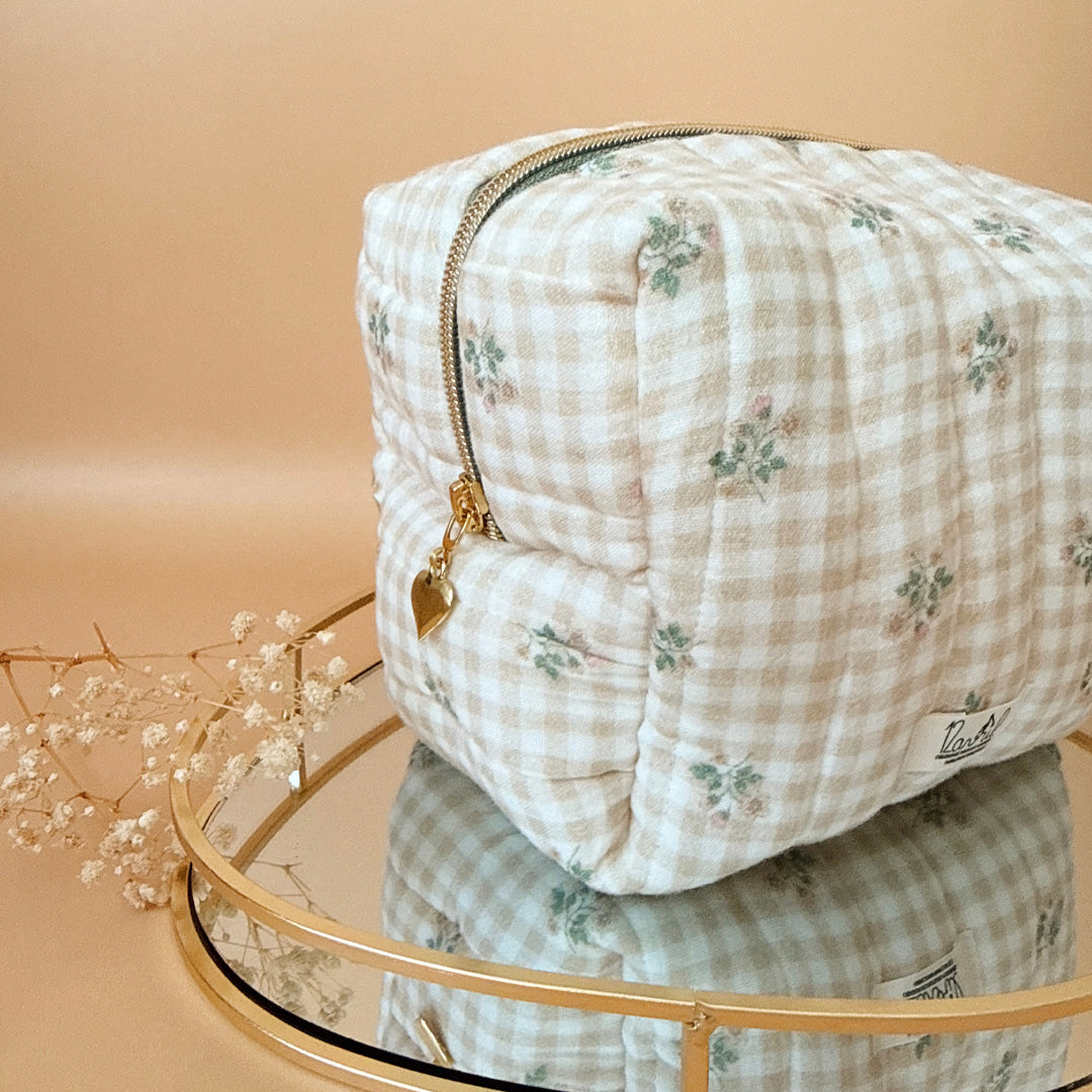 Trousse de toilette matelassée - Motif Carreaux fleuris