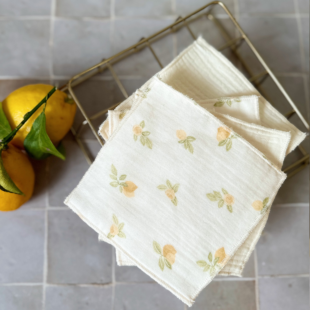 Lot de 4 maxi lingettes micro éponge de bambou – Citrons