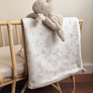 Couverture Chaude - Toile de Jouy Biche - Fourrure extra douce grège