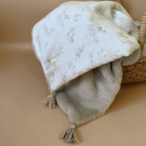 Couverture Chaude - Toile de Jouy Biche - Fourrure extra douce grège