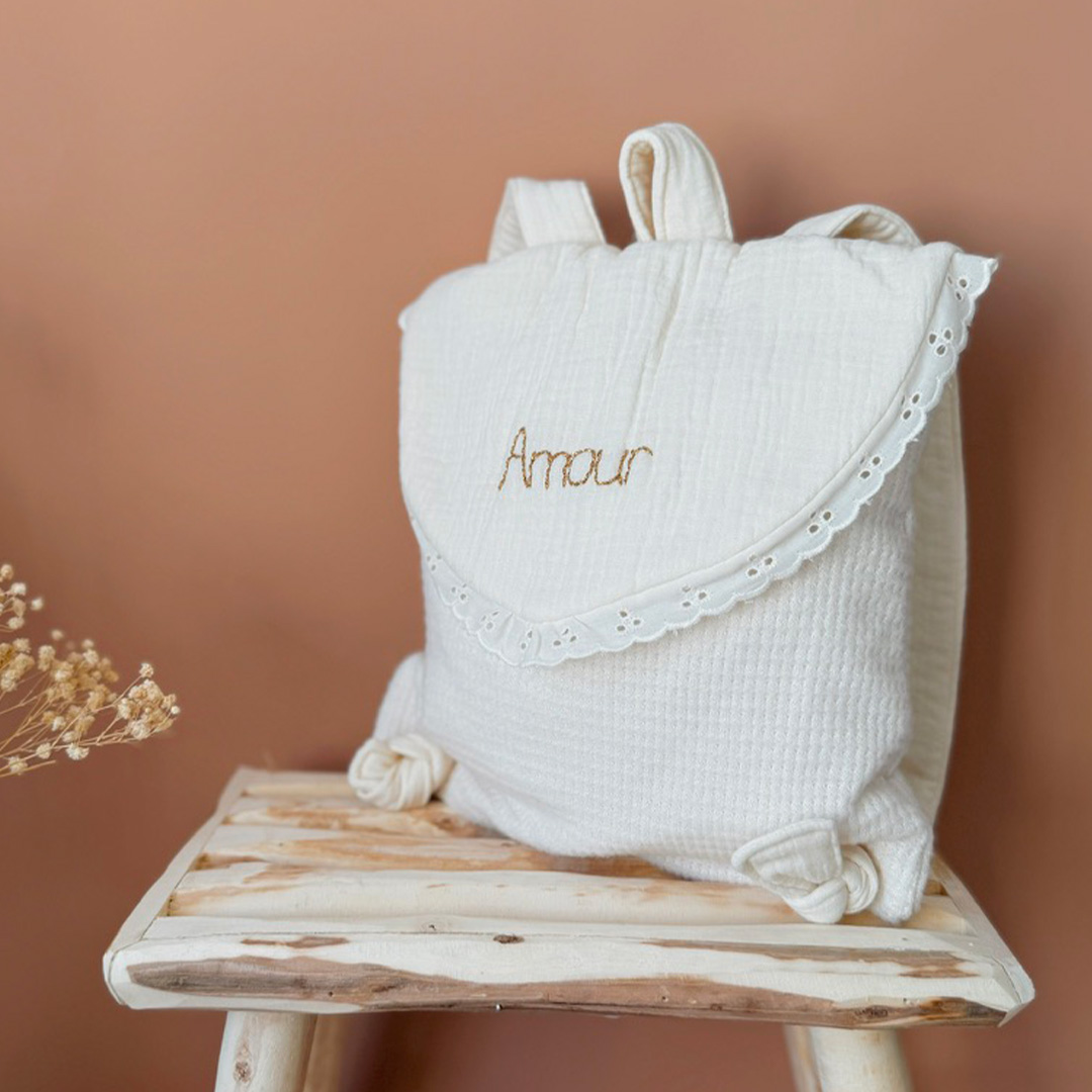 Sac à dos – Maille dentelée et gaze de coton personnalisé