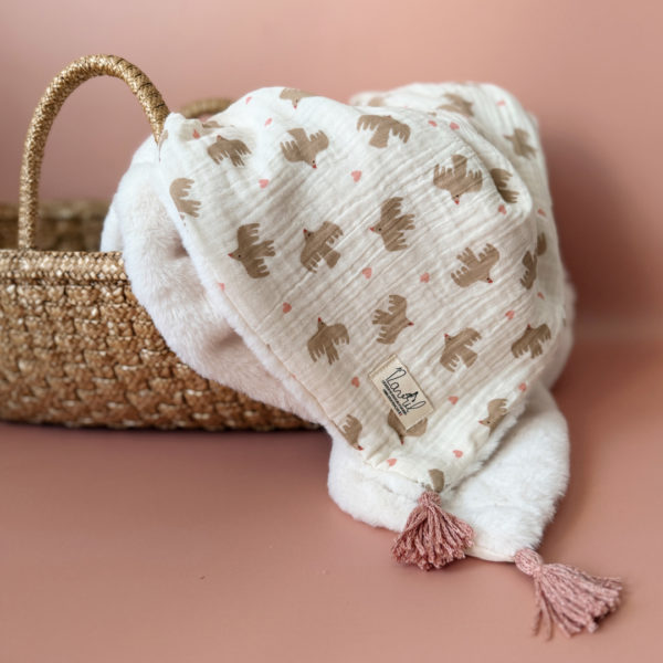 couverture de naissance oiseaux coeurs rose 1