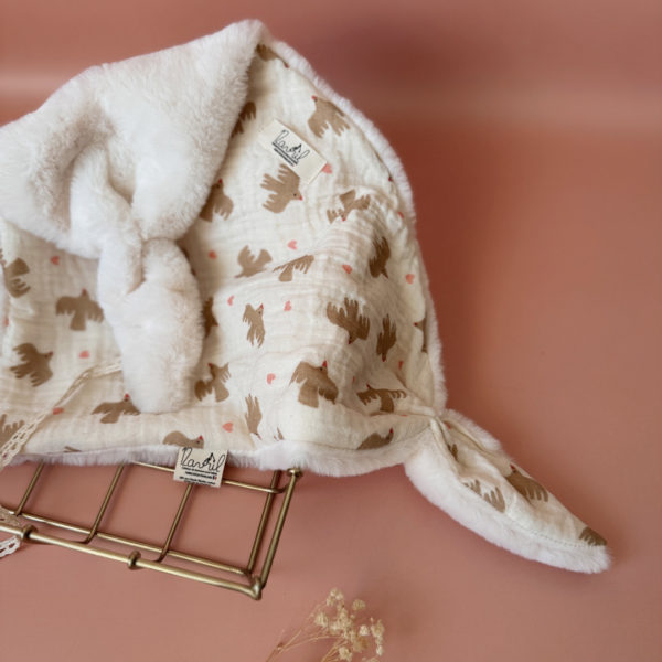 doudou lange motif oiseaux coeur rose 12avril 2