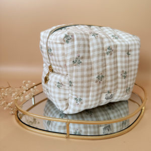 Trousse de toilette matelassée - Motif Carreaux fleuris