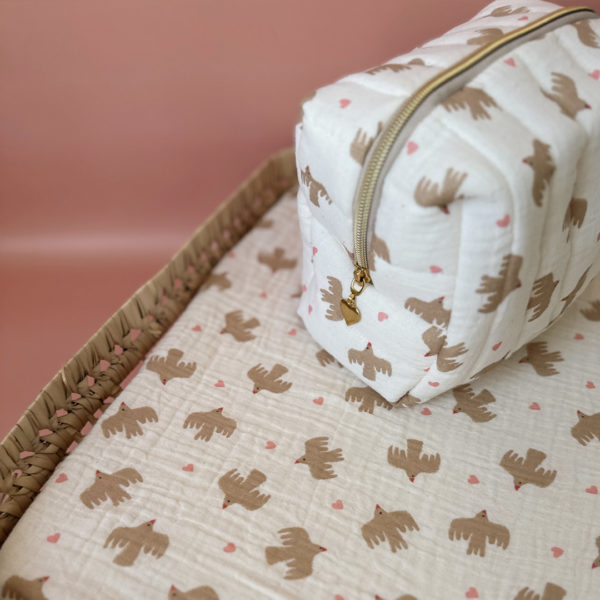 trousse de toilette matelassée oiseaux coeurs rose 7