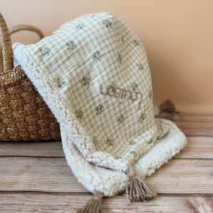 Couverture demie saison - Motif Carreaux fleuris - Sherpa Beige