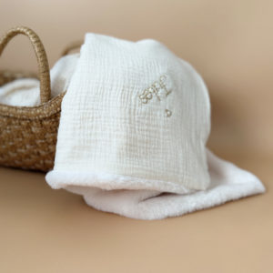 Couverture Chaude - Gaze de coton unie / Fausse fourrure écrue