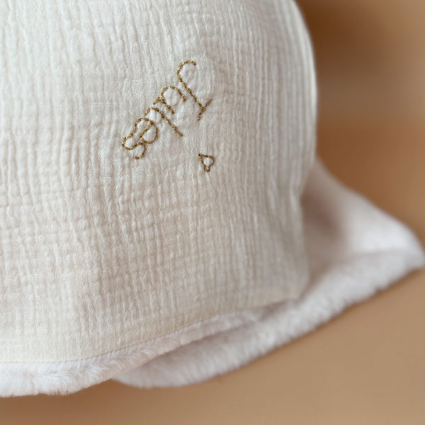 Couverture Chaude - Gaze de coton unie / Fausse fourrure écrue