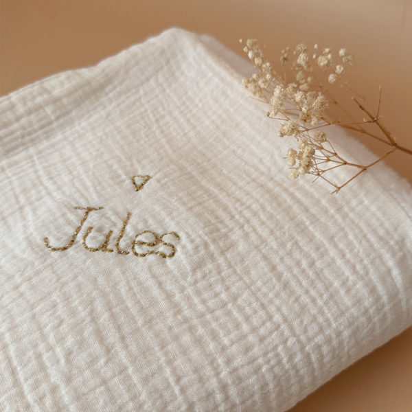 Couverture Chaude - Gaze de coton unie / Fausse fourrure écrue