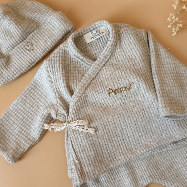 ensemble de naissance en maille ni d'abeille grège 2