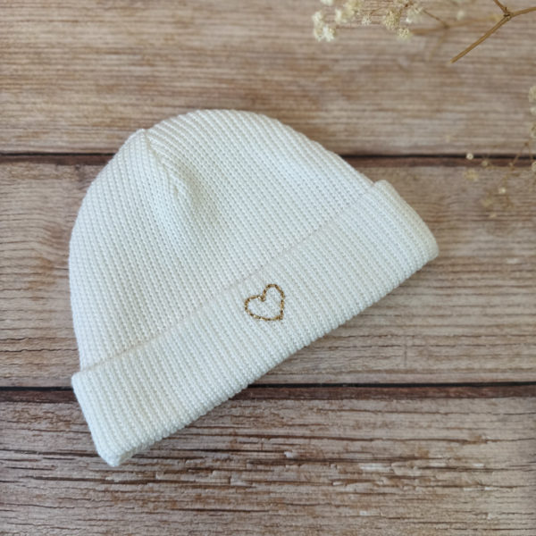 Bonnet de Naissance en Maille Tricot Blanc - ♡ Initiale brodée